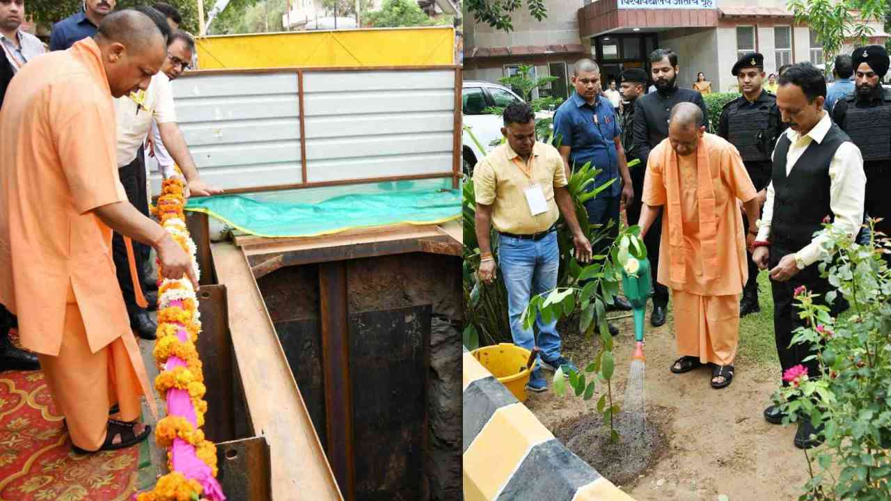 सीएम योगी पहुंचे वृन्दावन, विकास कार्यों का किया निरीक्षण किया, गृह परिसर में किया पौधारोपण