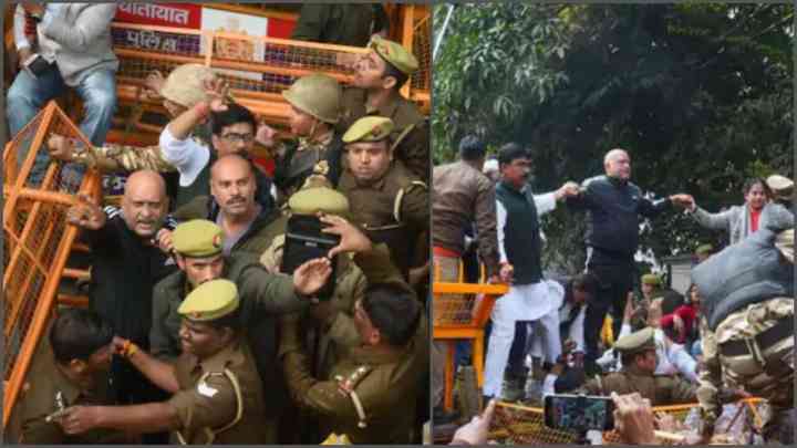 Lucknow: कांग्रेसियों का विरोध-प्रदर्शन तेज, बैरिकेड पर चढ़े अजय राय