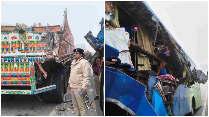 मैनपुरी आगरा-लखनऊ एक्सप्रेसवे पर भीषण हादसा, ओवरटेक के चक्कर में बस और ट्रक की भिड़ंत